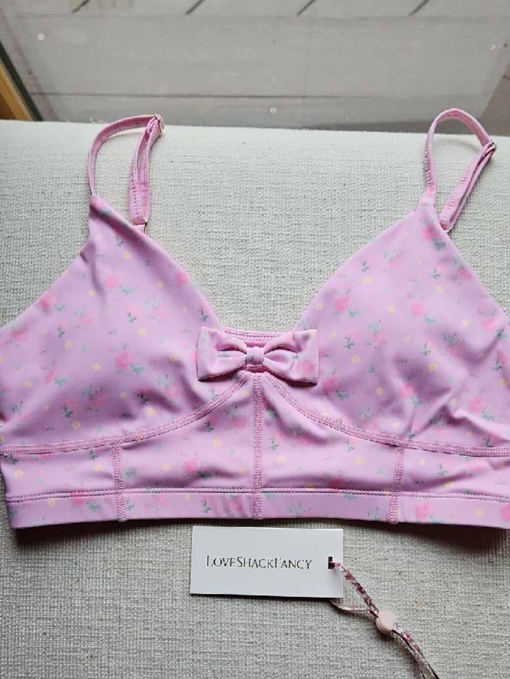LoveShackFancy Pink Floral Bow Bralette